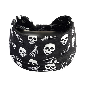 Halloween Simulation Cotton Hair Bands, Wide Hair Accessories for Women, Skull Pattern, 480~800x140mm
