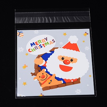 Rectangle OPP Cellophane Bags for Christmas, with Santa Claus Pattern, Colorful, 13x9.9cm, Unilateral Thickness: 0.035mm, Inner Measure: 9.9x9.9cm, about 95~100pcs/bag