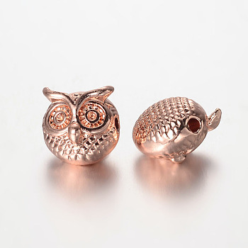 Owl Alloy Beads, Rose Gold, 11x11x9mm, Hole: 1.5mm
