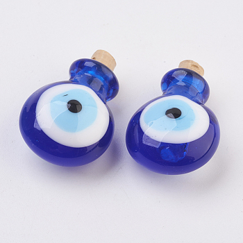 Handmade Lampwork Perfume Bottle Pendants, Essential Oil Bottle, Evil Eye, Blue, 29.5~30mm, Hole: 5~5.5mm, Bottle Capacity: 0.5~1ml(0.017~0.03 fl. oz)