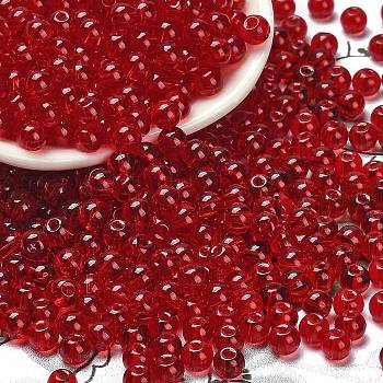 Transparent Colours Glass Seed Beads, Round, Red, 4.5x4mm, Hole: 1mm, about 5000pcs/pound