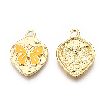 Rack Plating Alloy Enamel Pendants, Cadmium Free & Nickel Free & Lead Free, Light Gold, Oval with Butterfly Charm, Gold, 24x18x3mm, Hole: 2.2mm