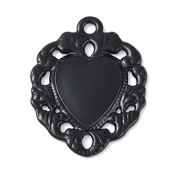 Rack Plating Alloy Enamel Pendants, Cadmium Free & Nickel Free & Lead Free, Heart Charm, Black, 30x22.5x2mm, Hole: 2mm