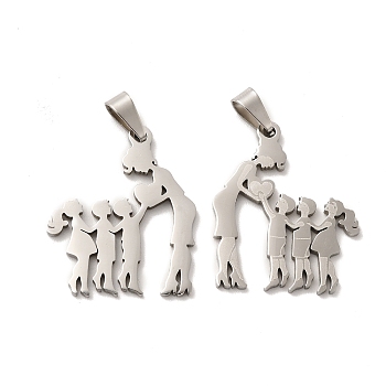 Mother's Day/Teachers' Day 201 Stainless Steel Pendants, Mother with Son & Daughter/Teacher with Students Charms, Stainless Steel Color, 26.5x22x1.4mm, Hole: 6.5x3.3mm