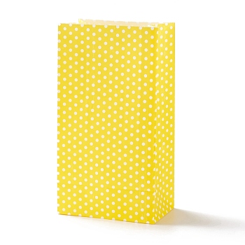 Rectangle Kraft Paper Bags, None Handles, Gift Bags, Polka Dot Pattern, Yellow, 13x8x24cm