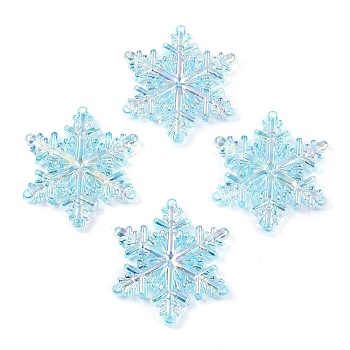 AB Color Transparent Acrylic Chandelier Component Links, Snowflake, Sky Blue, 46x46x6mm, Hole: 2mm