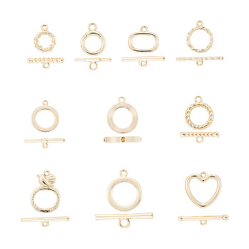 22 Sets 11 Style Alloy Toggle Clasps, Ring & Heart & Rounded Rectangle, Golden, 2set/style