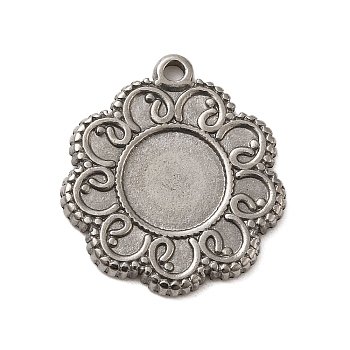 304 Stainless Steel Pendant Cabochon Settings, Flower Charm, Stainless Steel Color, 20x18.5x2mm, Hole: 1.5mm