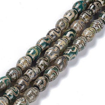 Tibetan Style dZi Beads Strands, Natural Agate Beads, Dyed & Heated, Oval, Nectar Bottle Pattern, 13~14x9.5~10mm, Hole: 1.2mm, about 25pcs/strand, 13.39''(34cm)