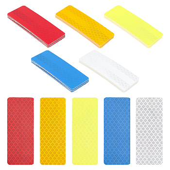 50Pcs 5 Colors Rectangle PET Safety Reflector Strips Adhesive Stickers, Auto Accessories, Mixed Color, 81x30x0.5mm, 10pcs/color