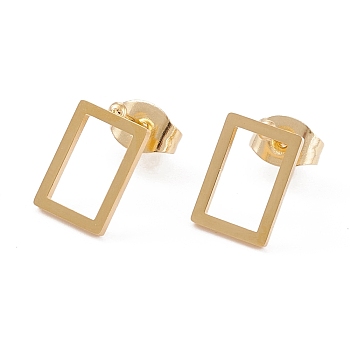 304 Stainless Steel Stud Earrings, Rectangle, Golden, 10x7mm, Pin: 0.7mm, 12pair/card