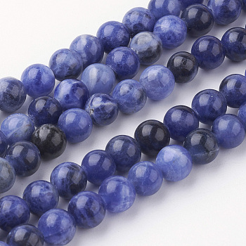 Natural Sodalite Bead Strands, Round, Grade A, 6~6.5mm, Hole: 1mm, about 60pcs/strand, 14.9 inch(38cm)