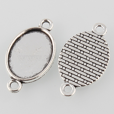Antique Silver Tibetan Style Alloy Flat Oval Cabochon Connector Settings(TIBE-M022-06AS)-2