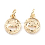 Brass Charms, Flat Round with Dragon Pattern Charms, Cadmium Free & Nickel Free & Lead Free, Real 18K Gold Plated, 11.5x9.5x2mm, Hole: 3.4mm(KK-P271-29G)
