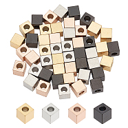 48Pcs 4 Color Ion Plating(IP) 304 Stainless Steel Beads, Cube, Mixed Color, 6x6x6mm, Hole: 3mm, 12pcs/color(STAS-DC0005-58)