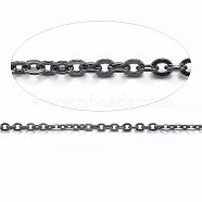 304 Stainless Steel Cable Chains, Soldered, with Spool, Flat Oval, Electrophoresis Black, 1.5x1.3x0.3mm, about 32.8 Feet(10m)/roll(CHS-H007-01B)