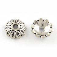 Tibetan Style Alloy Bead Caps, Cadmium Free & Lead Free, Flower, Antique Silver, 8x2.5mm, Hole: 1.5mm, about 3571pcs/1000g(TIBEP-R304-116AS-LF)