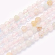 Natural Morganite Beads Strands, Round, Faceted, 2mm, Hole: 0.5mm, about 174pcs/strand, 15.5 inch(39.5cm)(G-O166-25-2mm)