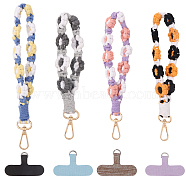 4Pcs Flower Wristlet Cotton Pendant Decorations, with 4Pcs Plastic Cell Phone Lanyard Tether, Mixed Color, 225x21mm(DIY-GL0004-44)