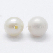 Natural Cultured Freshwater Pearl Beads, Grade 3A, Half Drilled, Round, Floral White, 6mm, Hole: 0.8mm(PEAR-P056-009)