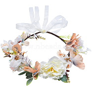 Cloth Artificial Flower Bridal Wreath, Leaf Crown Headbands, Photographic Prop, for Wedding, Beach, Party, Colorful, 250x8mm, Inner Diameter: 170mm(OHAR-WH0011-18)