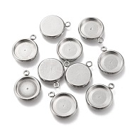 304 Stainless Steel Pendant Cabochon Settings, Flat Round, Stainless Steel Color, Tray: 10mm, 15x12x3mm, Hole: 1.8mm(STAS-I162-01D-P)