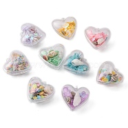 Openable Transparent Plastic Container Pendants, with Shell and Sequins, Heart, Mixed Color, 28.5x30x18mm, Hole: 1.6mm(KY-S159-01)