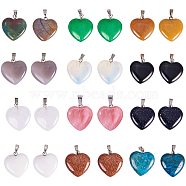 Heart Natural Gemstone Pendant Sets, with Platinum Tone Brass Findings, 20~22x20~21x5~8mm, Hole: 2x7mm(G-PH0026-05)