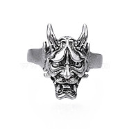 Alloy Devil Mask Shape Open Cuff Ring for Men Women, Cadmium Free & Lead Free, Antique Silver, US Size 9 1/4(19.1mm)(RJEW-T009-48AS)