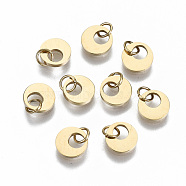 304 Stainless Steel Charms, Laser Cut, with Jump Rings, Round Ring, Real 14K Gold Plated, 6x1mm, Jump Ring: 3.5x0.5mm, 2.5mm inner diameter(STAS-S116-050G)