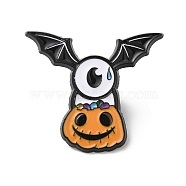 Halloween Alloy Enamel Brooch for Backpack Clothing, Pumpkin with Bat, Sandy Brown, 27x31x1.5mm(JEWB-D015-03D-EB)