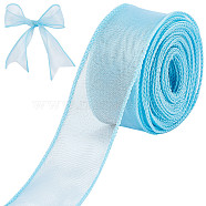 Polyester Ribbon, for Flower Gift Packing or Costume Decoration, Light Blue, 1-5/8 inch(40mm), about 10m/roll(DIY-WH0325-44F)