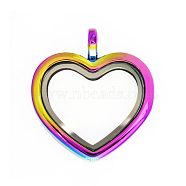 Alloy Magnetic Locket Pendants, Photo Frame Living Memory Floating Charms, with Glass Cover, Heart, Rainbow Color, 30x6.6mm(STAS-TAC0005-06)