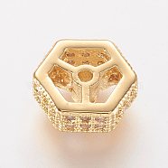 Brass Micro Pave Cubic Zirconia Beads, Hexagon, Golden, 8x8x3mm, Hole: 0.5mm(ZIRC-K063-32G)