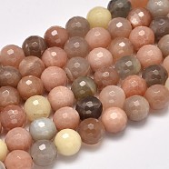 Grade AA Natural Multi-Moonstone Faceted Round Beads Strands, 6mm, Hole: 1mm, about 63pcs/strand, 15.5 inch(G-M296-07-6mm)