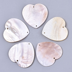 Natural Freshwater Shell Links, Heart, Seashell Color, 48.5x48~49x2mm, Hole: 2mm(X-SHEL-R048-04)