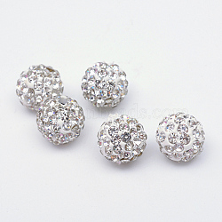 Polymer Clay Pave Rhinestone Beads, Disco Ball Beads, Crystal, PP15(2.1~2.2mm), 6 Rows Rhinestone, 12mm, Hole: 1.5mm(X-RB-Q197-12mm-01)