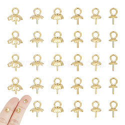 60Pcs 6 Style 304 Stainless Steel Cup Pearl Peg Bails Pin Pendants, for Half Drilled Beads, Flower, Golden, 8x4~7mm, Hole: 2mm, Pin: 0.6mm, 10Pcs/style(STAS-UN0045-91)