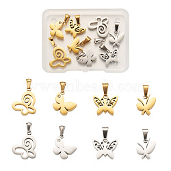 Fashewelry 8Pcs 8 Style 304 Stainless Steel Charms, Manual Polishing, Butterfly, Golden & Stainless Steel Color, 1pc/stylse(STAS-FW0001-16)
