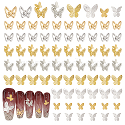 200Pcs 8 Style Brass & Alloy Cabochons, Nail Art Decoration Accessories, Butterfly, Mixed Color, 4.5~10.8x4.5~8x1.5~3mm(MRMJ-CA0001-35)