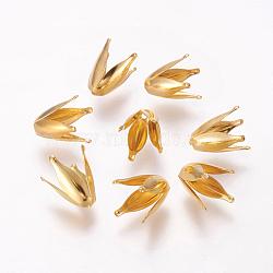 4-Petal Iron Flower Bead Caps, Golden, 13x7x7mm, Hole: 1mm(KK-O016-11)