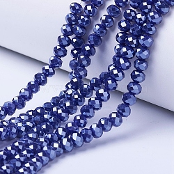 Electroplate Glass Beads Strands, Pearl Luster Plated, Faceted, Rondelle, Midnight Blue, 3x2mm, Hole: 0.8mm, about 165~169pcs/strand, 15~16 inch(38~40cm)(EGLA-A034-P2mm-A11)