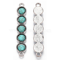 Alloy Connector Charms, with Synthetic Turquoise, Rectangle, Cadmium Free & Lead Free, Antique Silver, 49x9x4mm, Hole: 2.5mm(PALLOY-TADZ0001-01AS)
