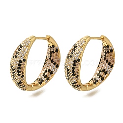 Rack Plating Brass Micro Pave Cubic Zirconia Hoop Earrings, Long-Lasting Plated, Lead Free & Cadmium Free, Real 18K Gold Plated, 24.5~25x7~7.5mm(EJEW-H016-22G)