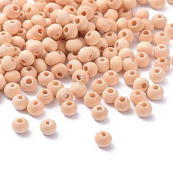 Round Unfinished Wood Beads, Natural Wooden Loose Beads Spacer Beads, Lead Free, Moccasin, 4~5x3~4mm, Hole: 1.5~2.5mm, about 2800pcs/50g(X-WOOD-Q008-4mm-LF)