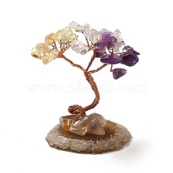Natural Citrine & Amethyst & Quartz Crystal Chips Tree Display Decorations, Copper Wire Wrapped Feng Shui Ornament, 35~39x39~48x59~80mm(DJEW-C003-01D)