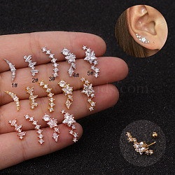 316L Surgical Stainless Steel Clear Cubic Zirconia Cartilage Earrings, Stainless Steel Color, Star, 6x3mm, Pin: 0.8mm(WG462E6-01)