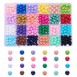 600Pcs 24 Colors Opaque Acrylic Beads, Round, Mixed Color, 8x7mm, Hole: 2mm, 25pcs/color(MACR-CJ0001-14)
