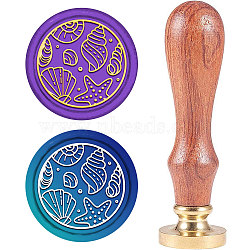 Wax Seal Stamp Set, Sealing Wax Stamp Solid Brass Head,  Wood Handle Retro Brass Stamp Kit Removable, for Envelopes Invitations, Gift Card, Ocean Themed Pattern, 83x22mm(AJEW-WH0208-757)