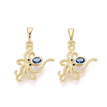 Brass Micro Pave Cubic Zirconia Pendants, Octopus Charms, Real 18K Gold Plated, 20x18x2.5mm, Hole: 6x3mm
